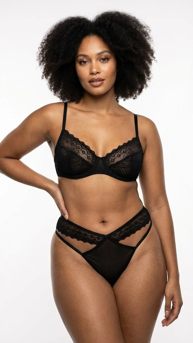 Siyah Dantel Bel Bantlı Tanga - Arka Görünüm